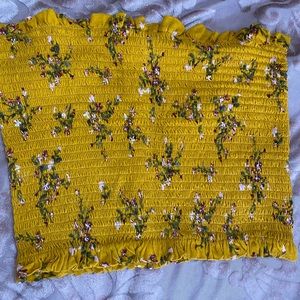 Yellow ribbed tube top with flowers